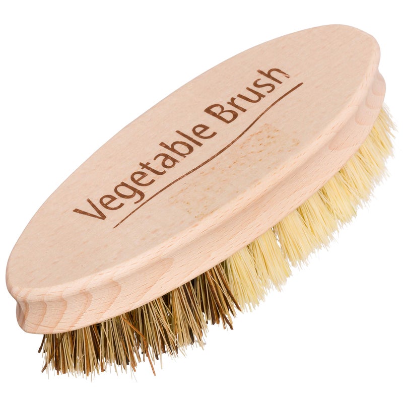 REDECKER Hard and Soft Side Vegetable Brush - Beechwood Handle - 2 Different Bristle Strengths for Cleaning Delicate or Tough-Skinned Vegetables, 5-1/4 inches - Vegetable Scrubber, Made in Germany - Image 1